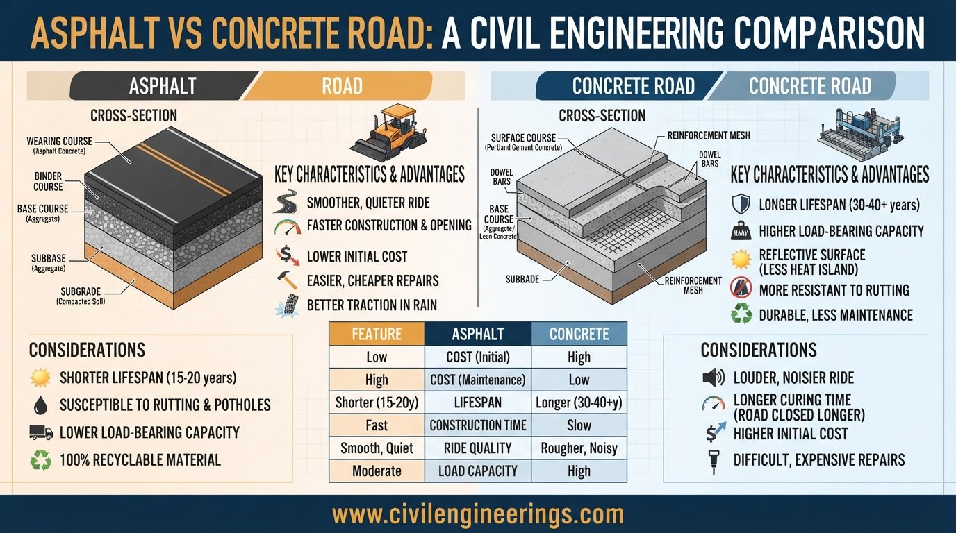 Asphalt vs Concrete Road
